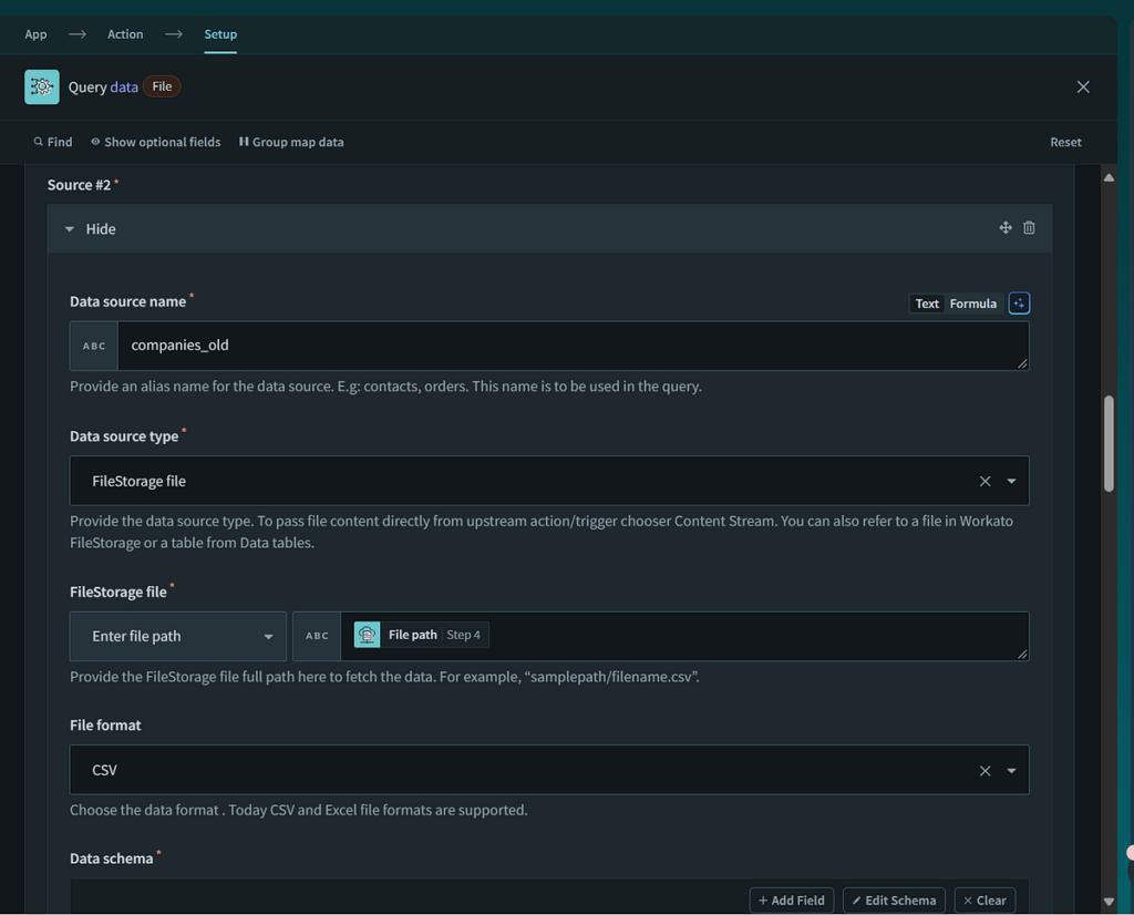 configure data source 2 for the old data snapshot from the source
system.