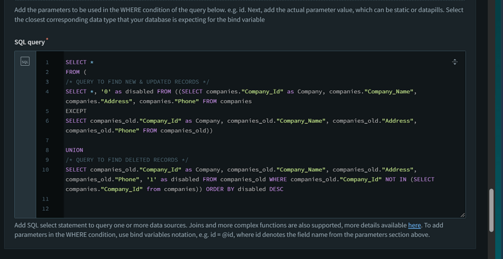 Write the SQL query, considering the above two configured data source names, to
extract the incremental data.