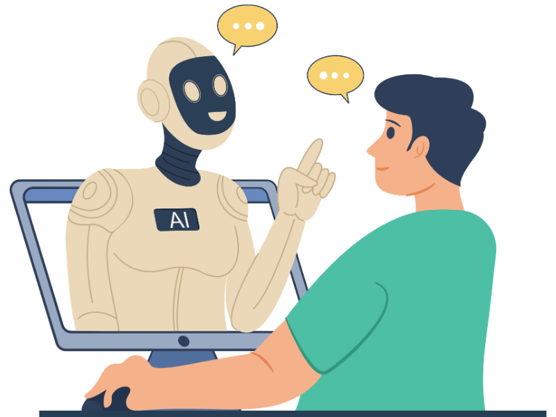 AI Robot talking to a user through a computer screen